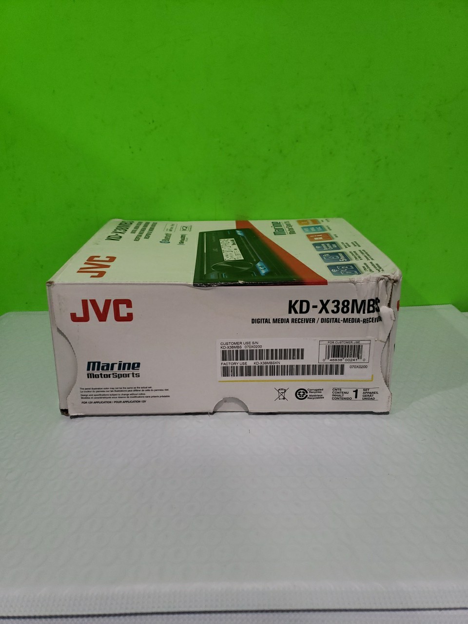 JVC KD-X38MBS Single DIN Marine MotorSport Bluetooth USB AUX LED Stereo Receiver