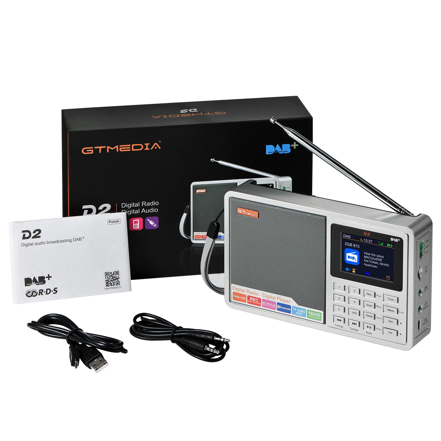 GTmedia D2 DAB+/FM Radio – 2.4 TFT Display, Bluetooth, TF Card, Recording, Mult
