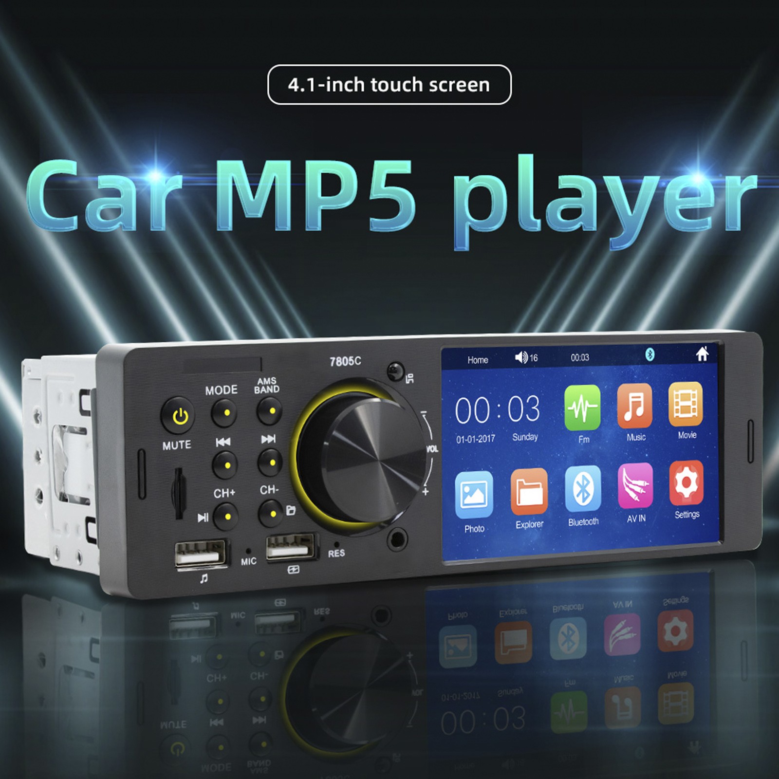 MP5 Car Player 1 Din 4.1 Inch Touch Screen Car Stereo Bluetooth + Backup Camera