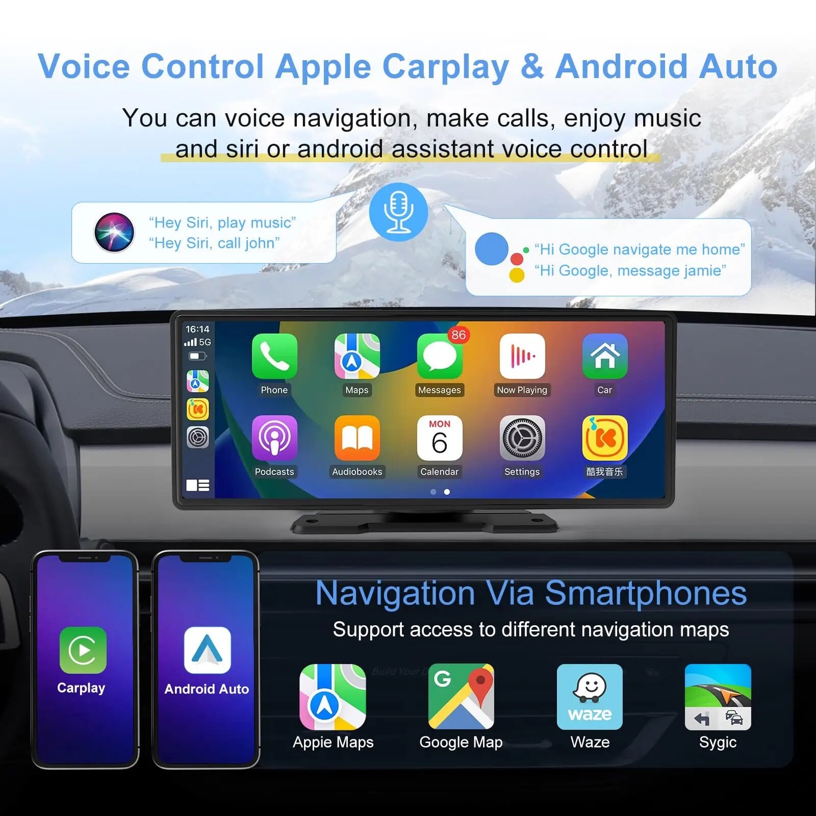 10.26 Inch. Touch Screen Car Radio Apple CarPlay Android Auto Portable Stereo