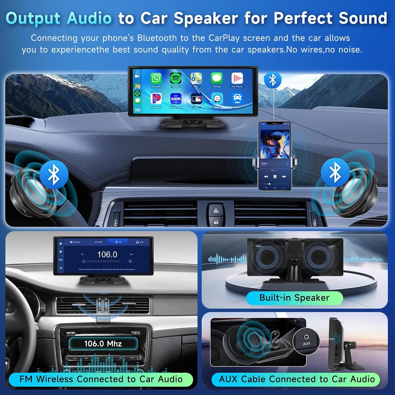 10.26″ IPS Touch Screen Car Radio Apple CarPlay Android Auto Portable Stereo+Cam