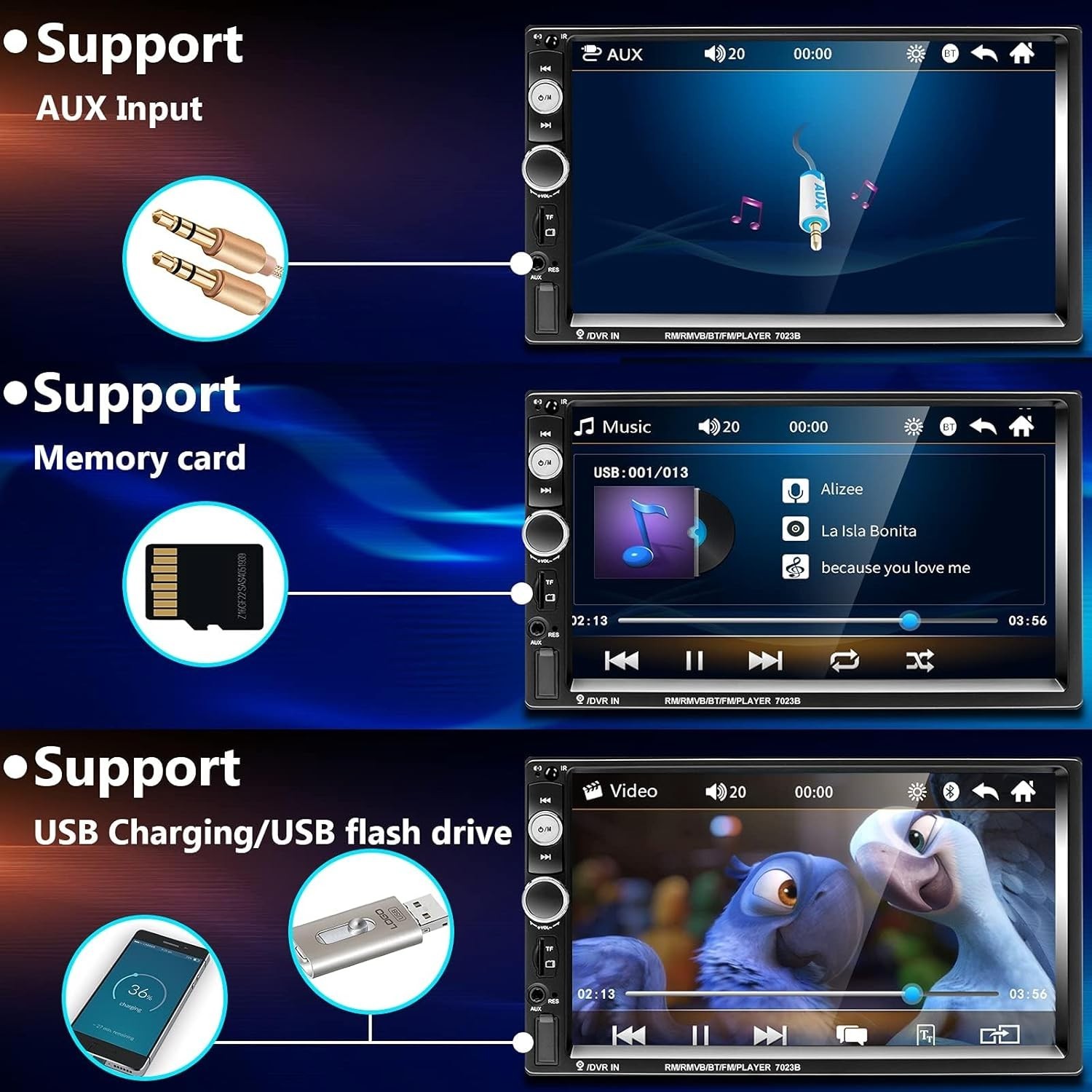 Multimedia Double Din Stereo: 7 Inch Touchscreen, Bluetooth & Phone Link Support