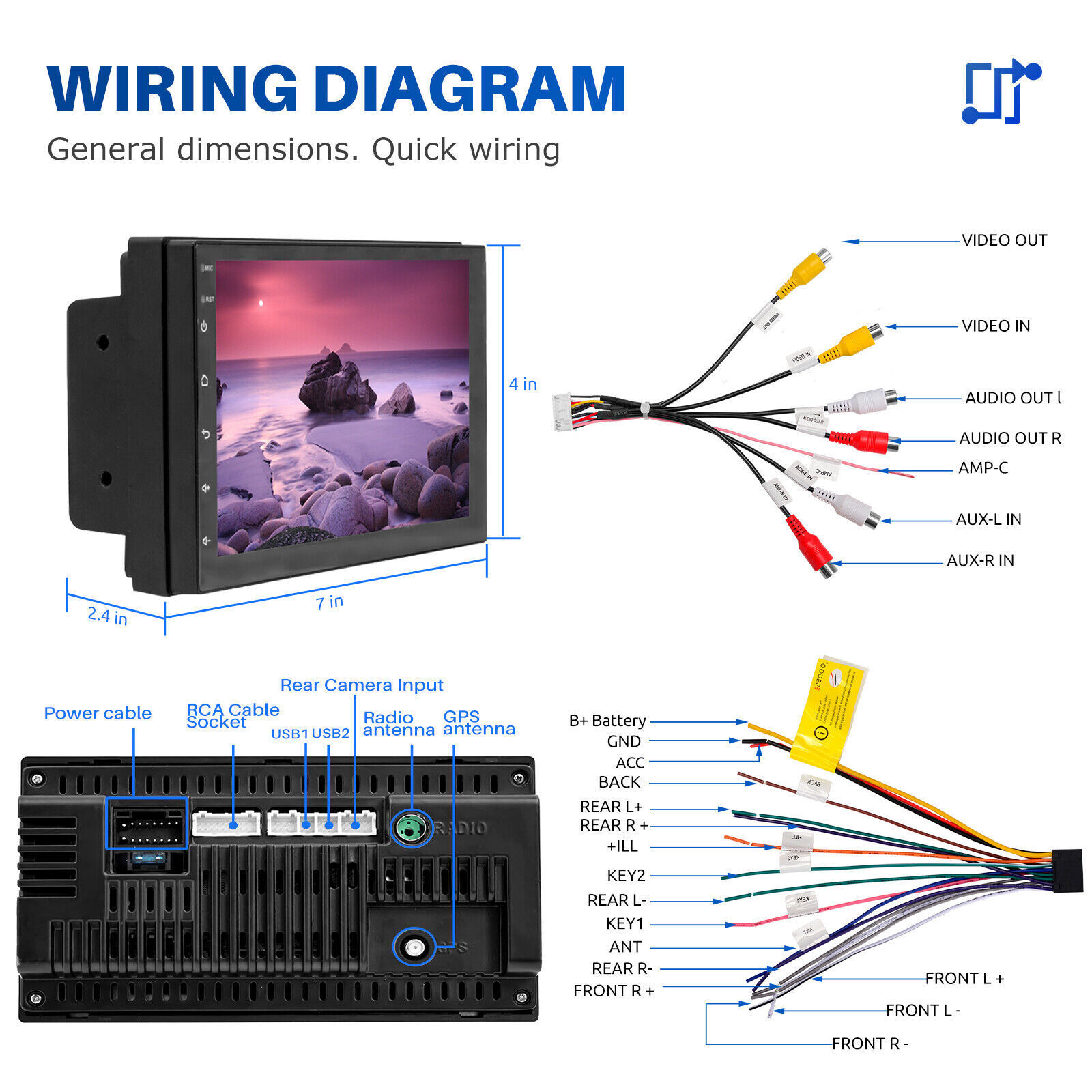 7Inch HD Android 11 Double 2Din Car Radio Stereo GPS Navigation FM BT Wifi OBD2