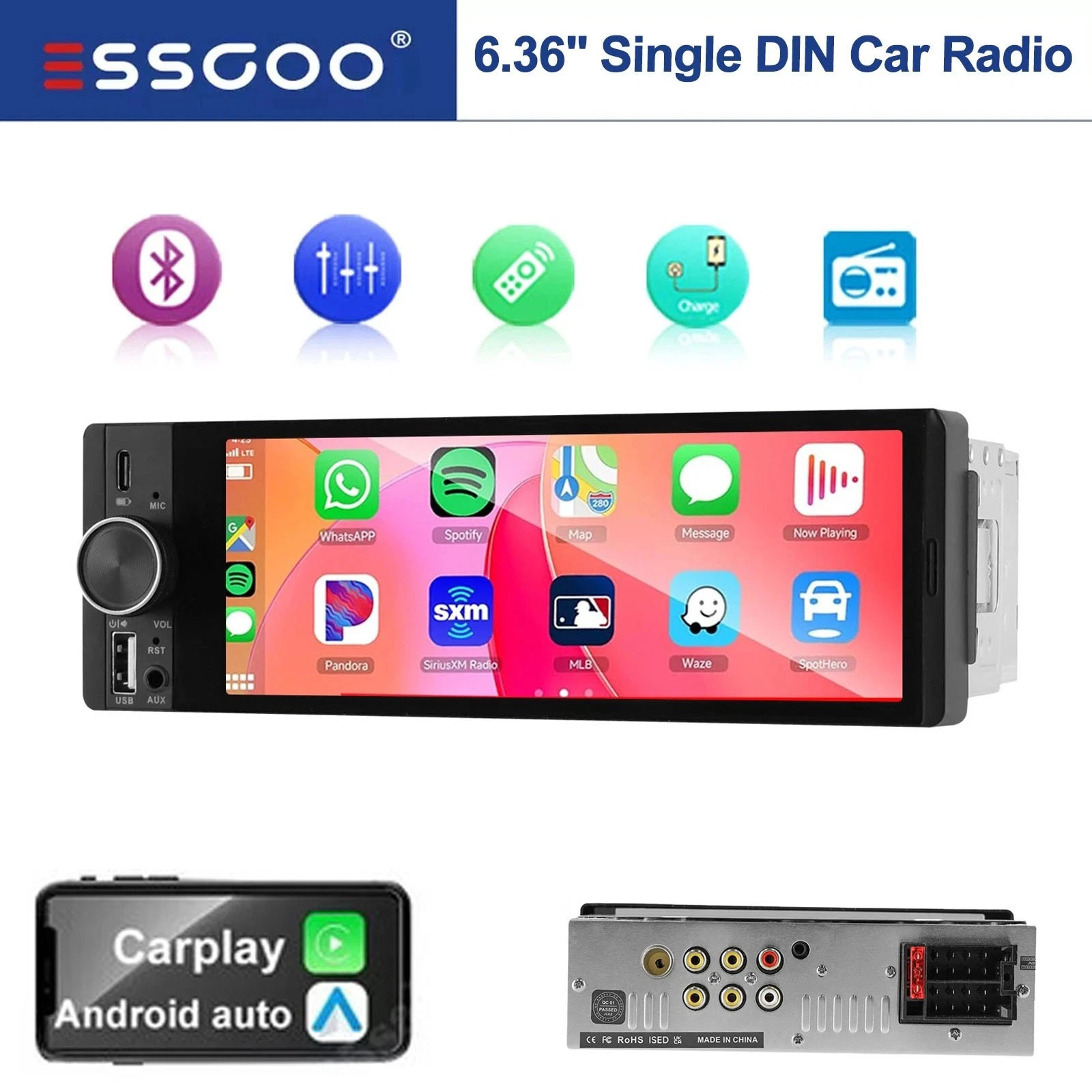 6.36″ Car Stereo MP5 Player Single 1Din Head Unit FM Radio USB/Bluetooth/SWC/AUX