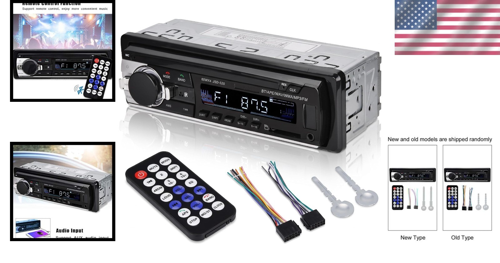 Car Stereo Bluetooth MP3 Player 4X60W 1 DIN USB AUX IR Remote