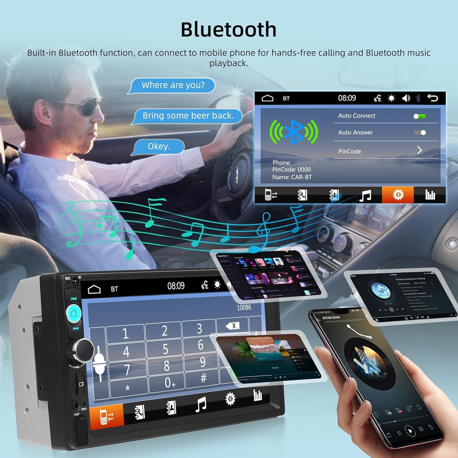 Double 2 Din 7″ Car Stereo Radio For Mirror Link Bluetooth Player Touch Screen
