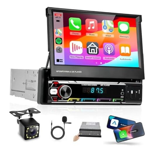 Wireless CarPlay Single Din Car Stereo,5.1 Bluetooth Car Radio AM/FM/RDS,7