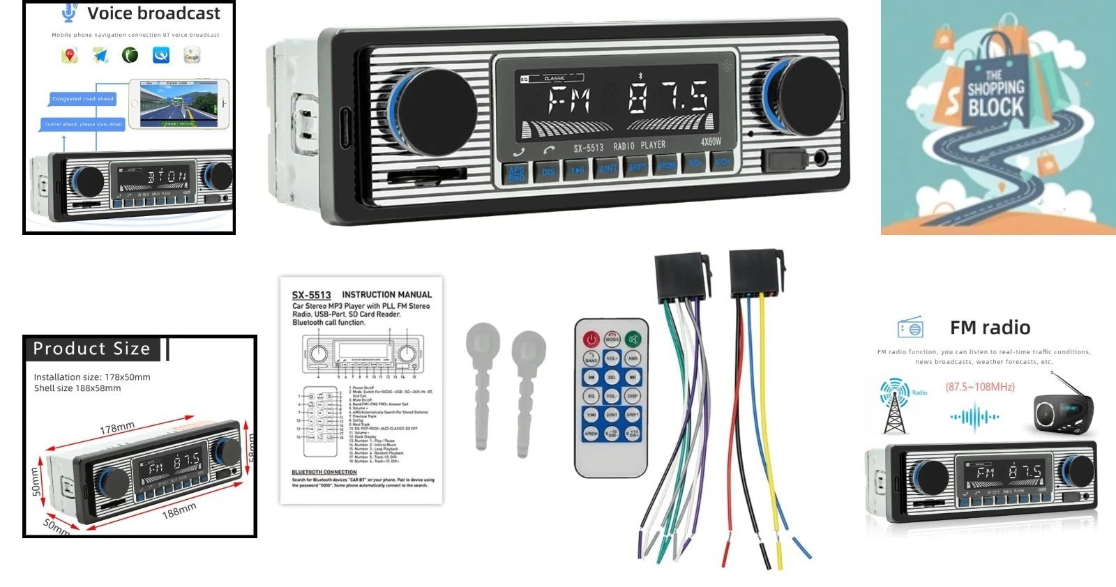 7″ Single DIN Car Stereo Bluetooth FM Radio MP3 WMA Wav Support