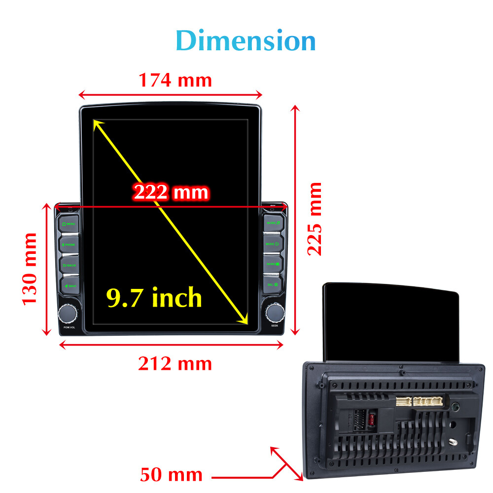 9.7″ 2 Din Car Stereo Android 12.0 Apple CarPlay GPS WiFi Touch Vertical Radio