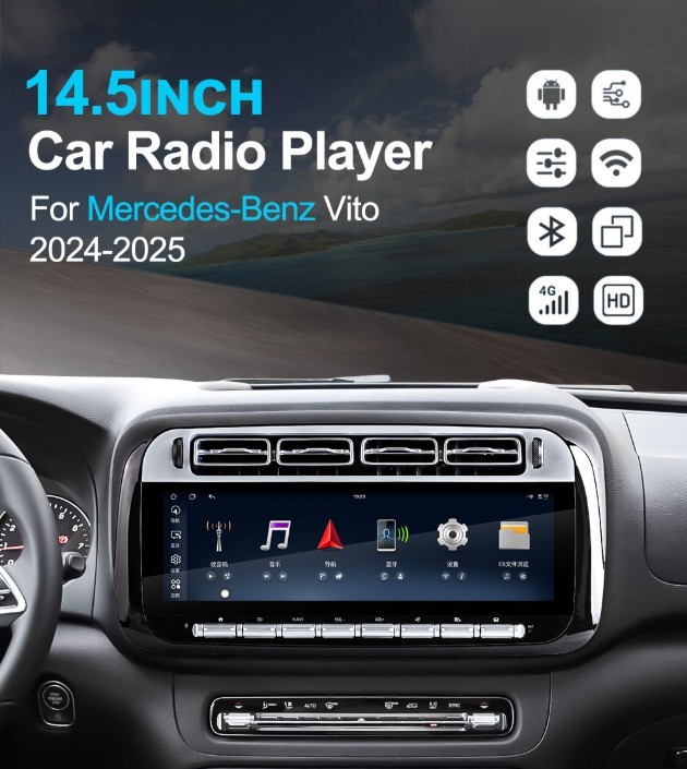 14.5″ Large Screen Car Radio CarPlay GPS 8+256GB For 2024-2025 Benz Vito Metris