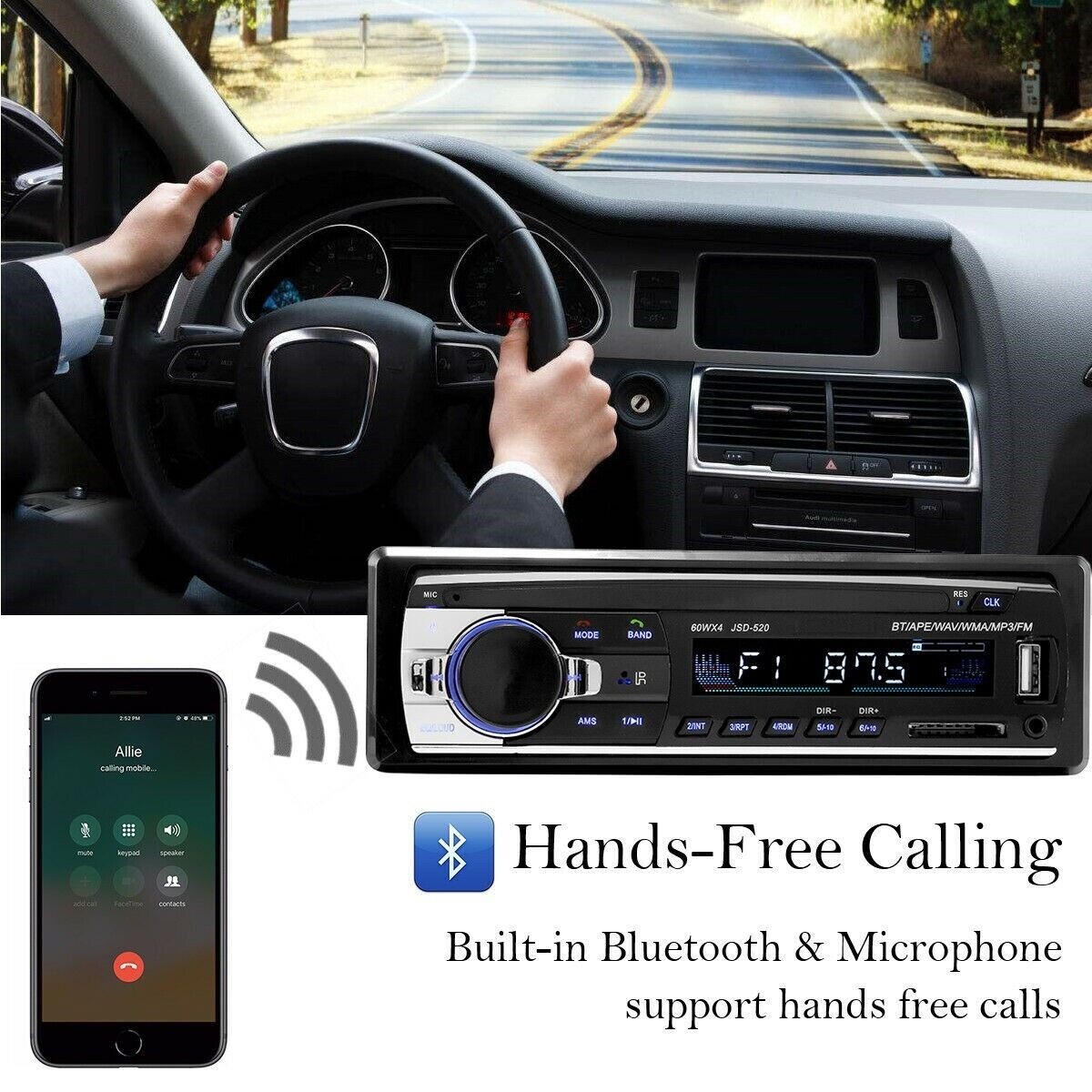 Car Stereo Audio In-Dash Bluetooth Call FM Aux Input Receiver SD USB MP3 Player