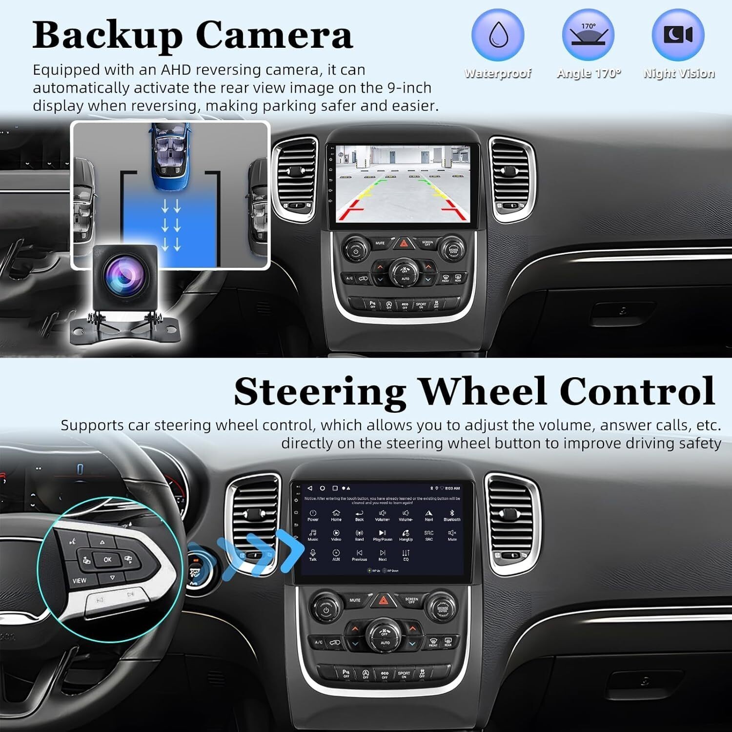 9″ 64GB Android13 Car Stereo Radio CarPlay GPS Navi For Dodge Durango 2014-2020