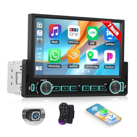 Single Din Car Stereo with Wireless Carplay&Android 7 Inch with Carplay&Button