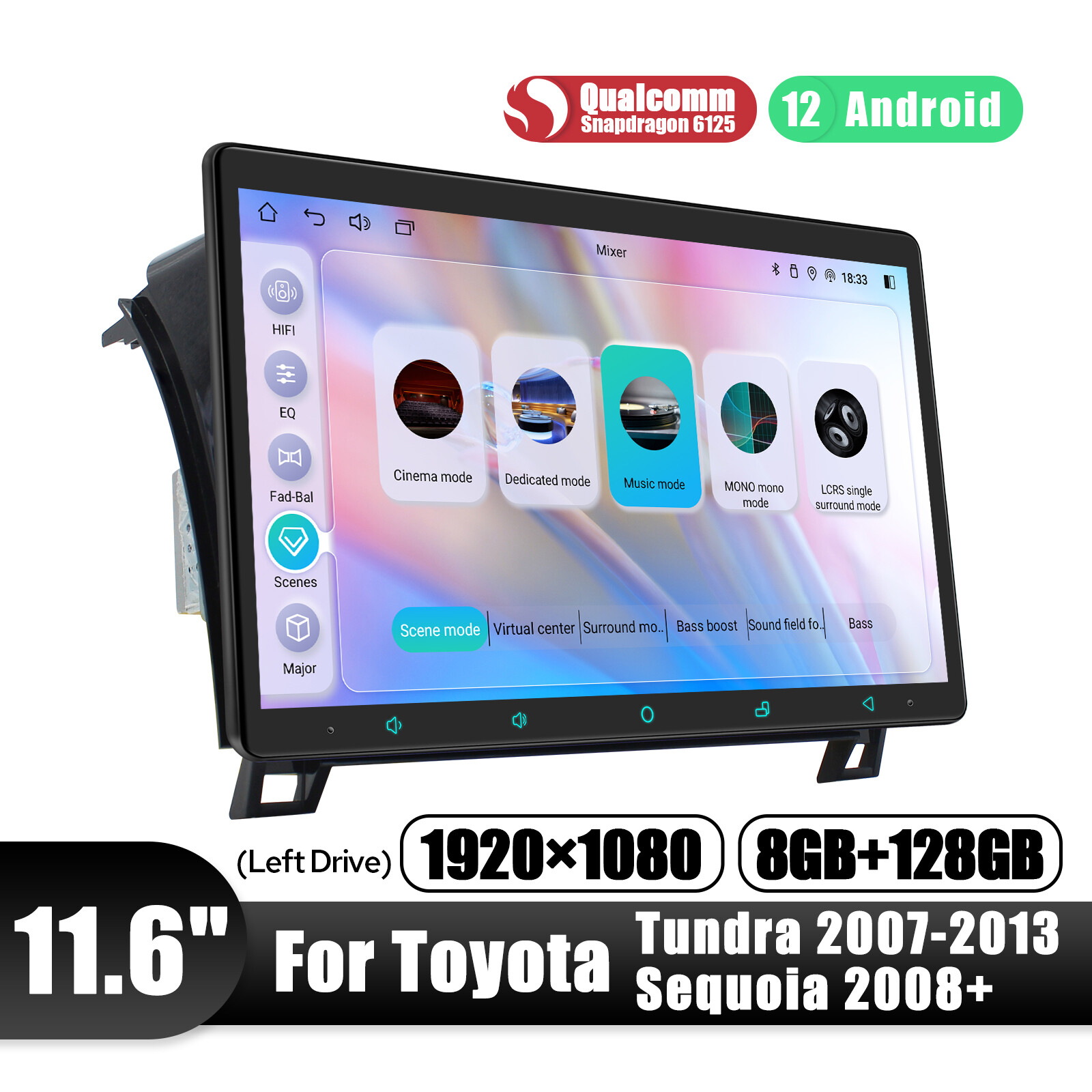 For Toyota Tundra 2007-2013/Sequoia 2008+ Plug & Play 11.6 Inch Android 12 Radio