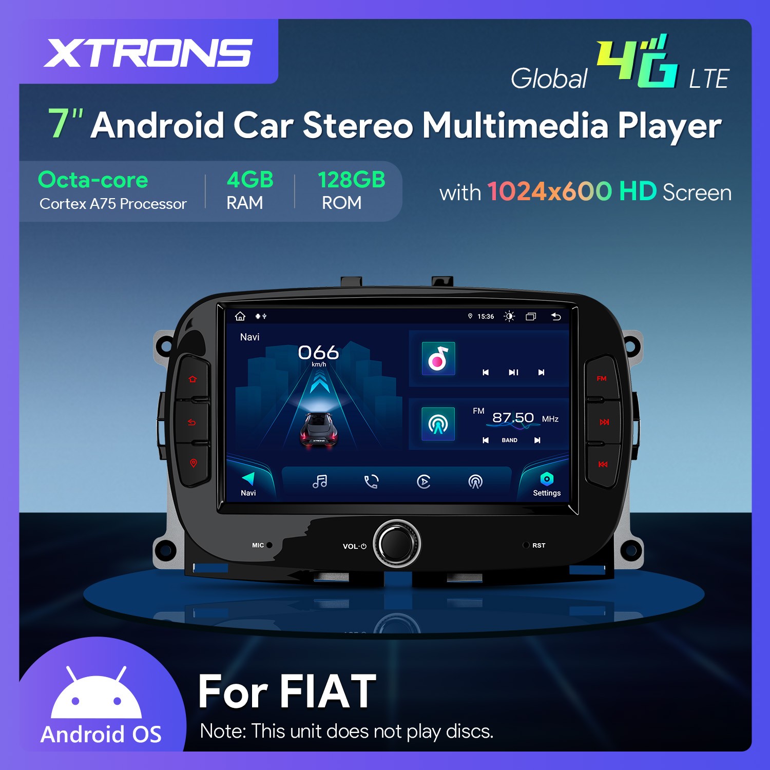 CarPlay For Fiat 500 Android 13 8-Core Car Stereo Radio RDS GPS 4G LTE WiFi 64GB