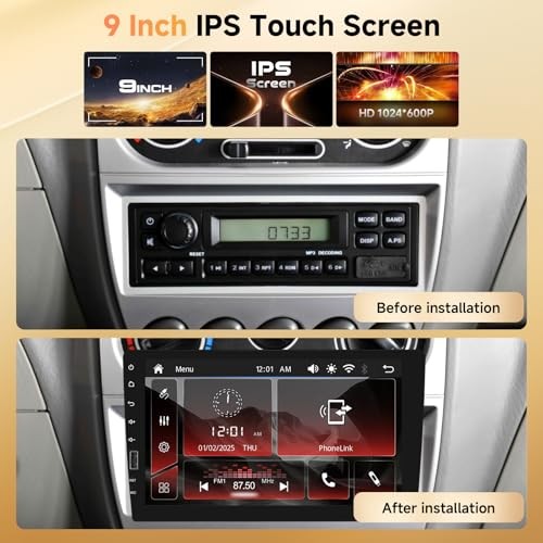 9 Inch Wireless Carplay Single Din Car Stereo Android Auto, Bluetooth IPS