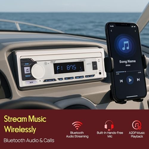 Pyle PLMRB29W2 Single DIN Marine Bluetooth USB/AUX MP3 In-Dash White Receiver
