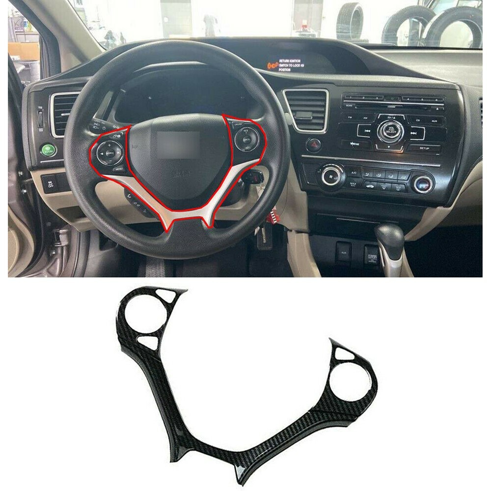 For-Honda Civic 2012-2015 1x Carbon Fiber Style Steering Wheel Frame Cover/Trim