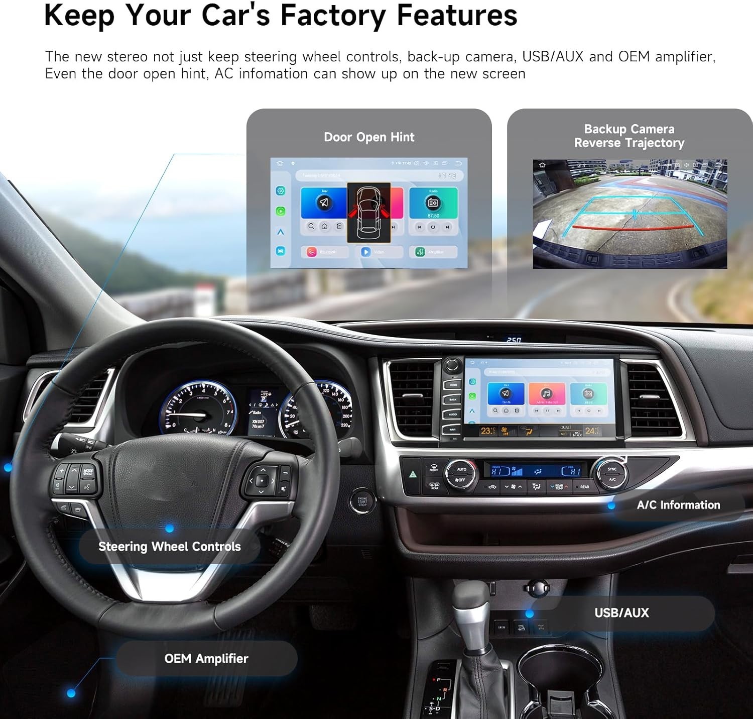 Dasaita 10.2″ Android 13 Car Stereo for Toyota Highlander 2015-2019 4G LTE DTS