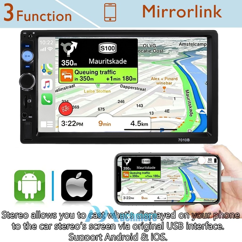 Double 2 Din 7″ IOS/Android 13 Car Stereo GPS Navi Radio Bluetooth CarPlay w/Cam
