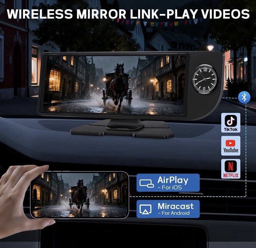 MINQO 10.26” Car Mp5 Player Touchscreen Wireless CarPlay Android Auto DVR