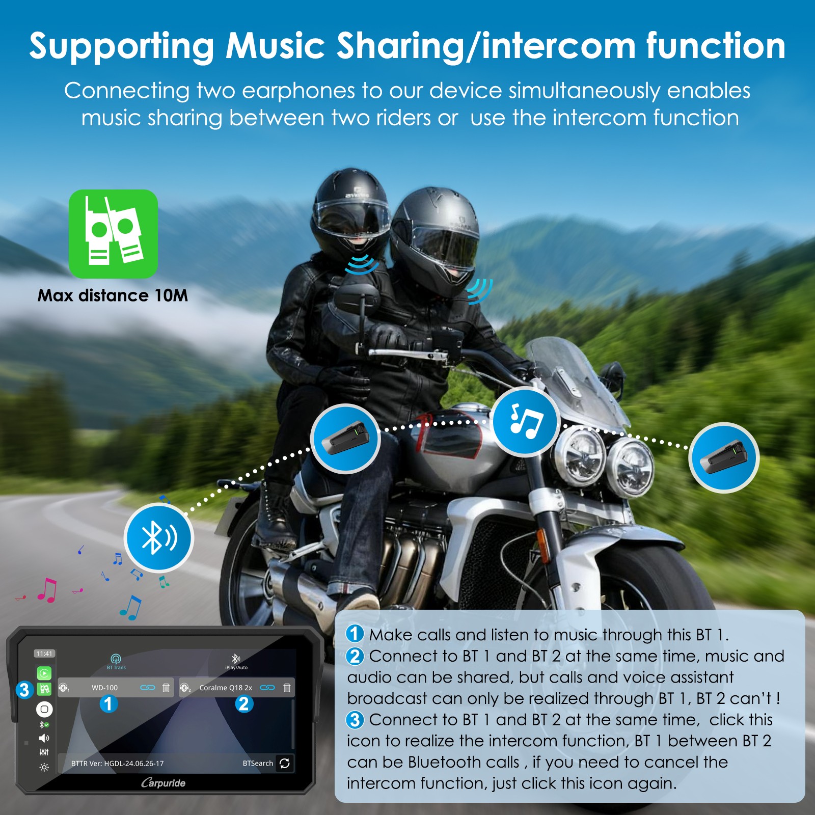 Carpuride W602SPro Moto TPMS Carplay Screen Wireless Android Auto Type-C Starter