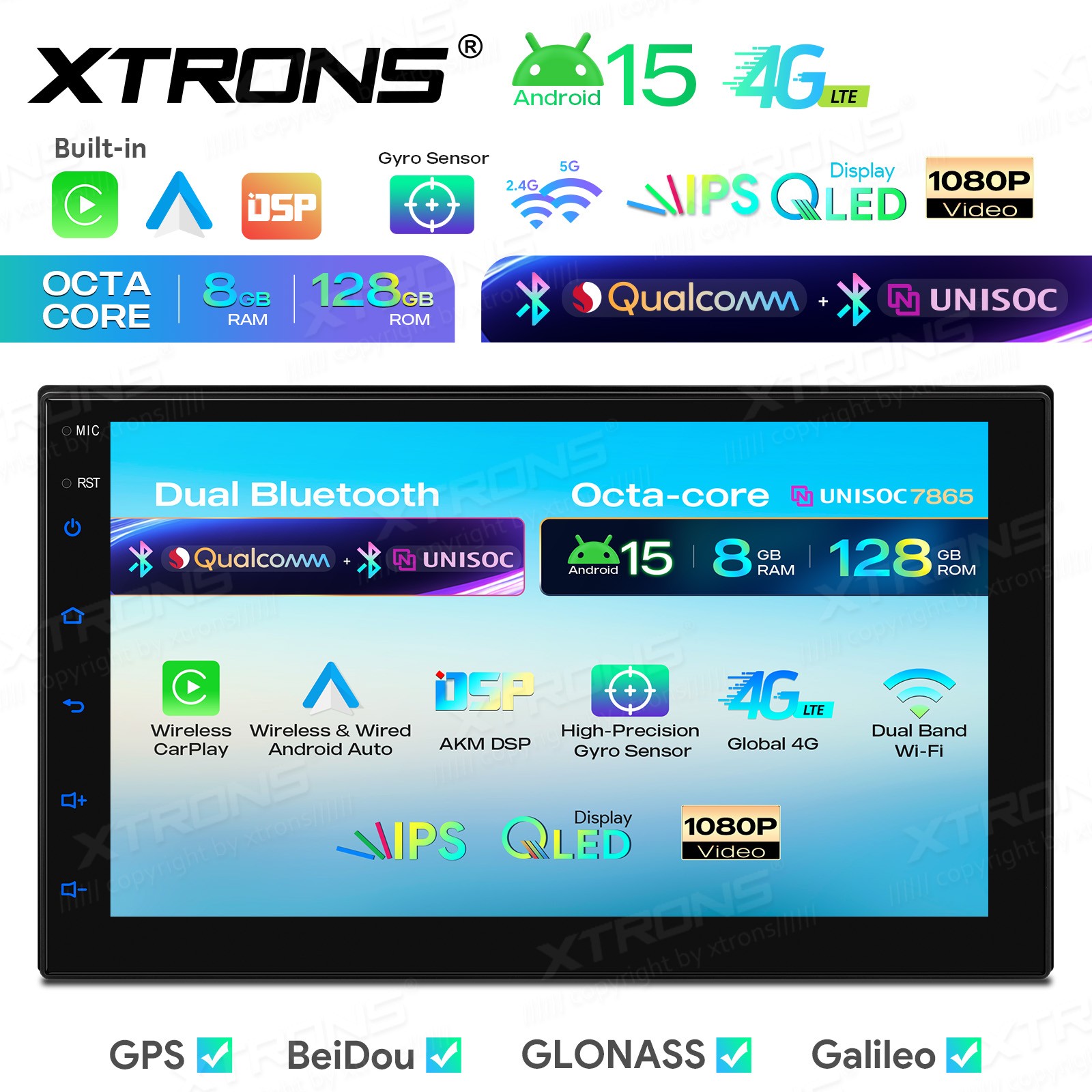 Wireless CarPlay Android Auto Car Radio 7 inch Double Din Stereo GPS Navigation