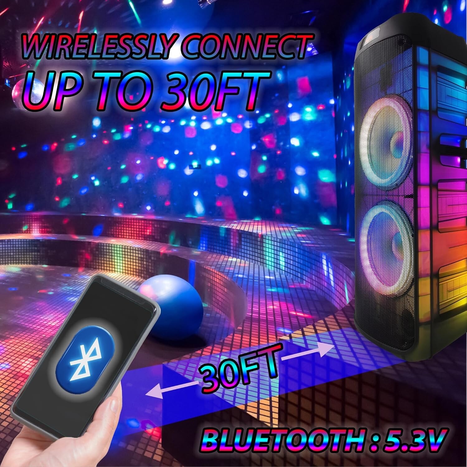 EMB Pro Rechargeable Party Speaker, 6000W, Dual 12″, Bluetooth, MIC, Translucent