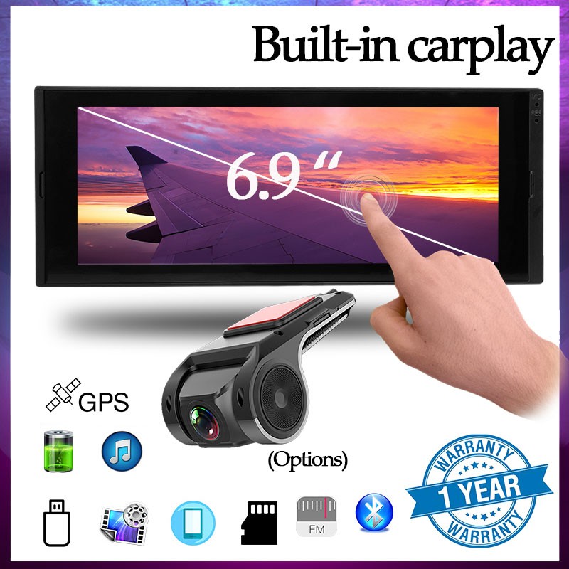 1Din Android Car Stereo 6.9″Touch Screen AHD Rear View Built-in CarPlay WiFi GPS