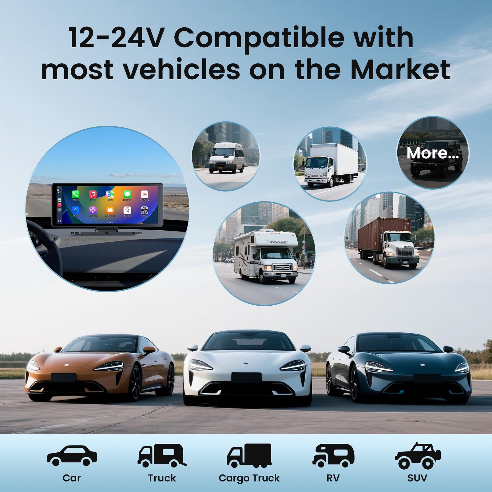 10.26″ Carplay Screen for Car,4K Dash Cam,Portable for Apple Android Auto,Voi…