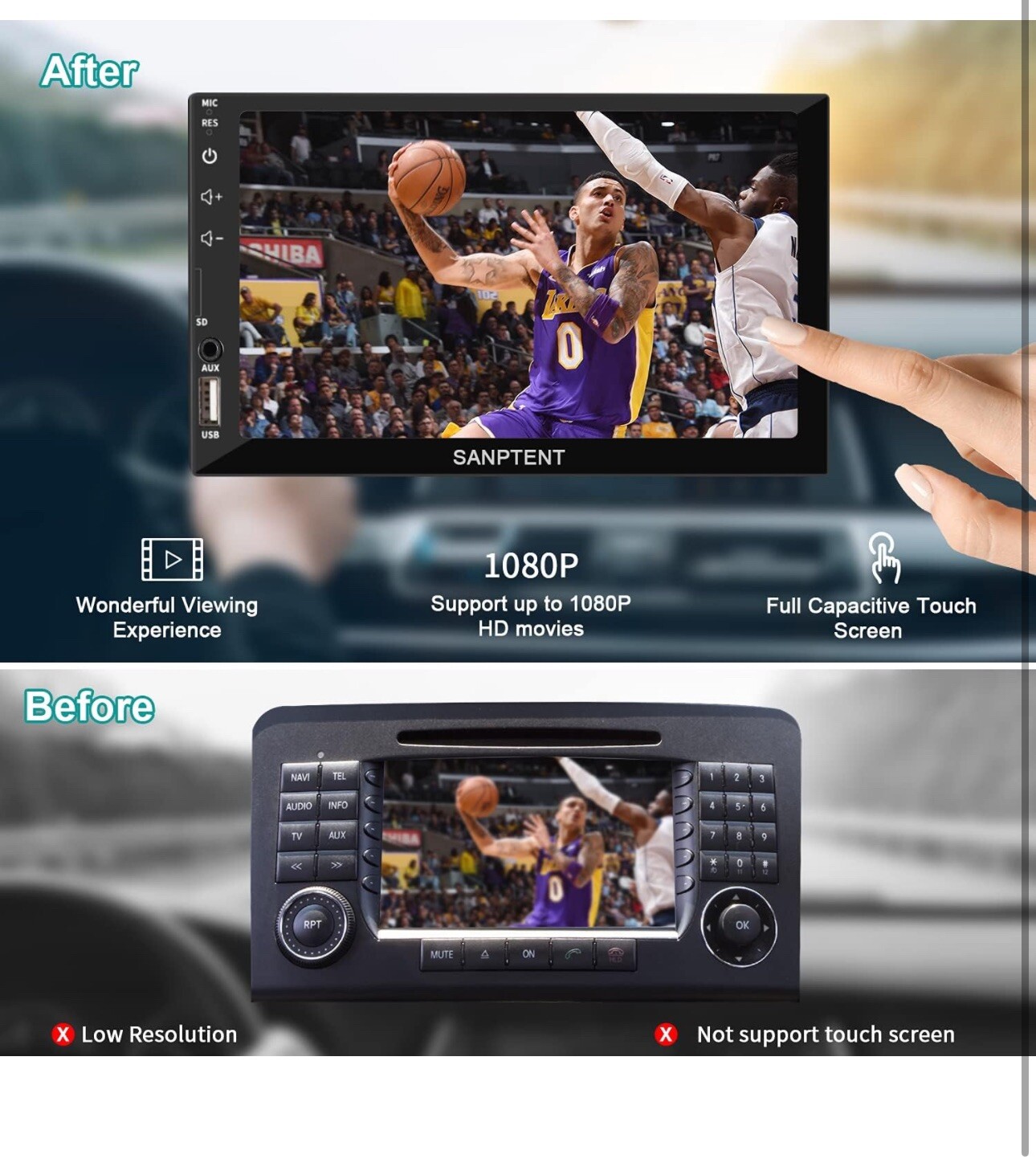 Touch Screen Car Stereo Radio B-T FM Player For Apple Carplay Android Auto