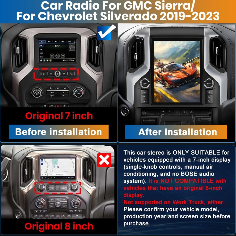 12.1″ Tesla Style Wireless Carplay Stereo for 2019-2023 Sierra & Silverado