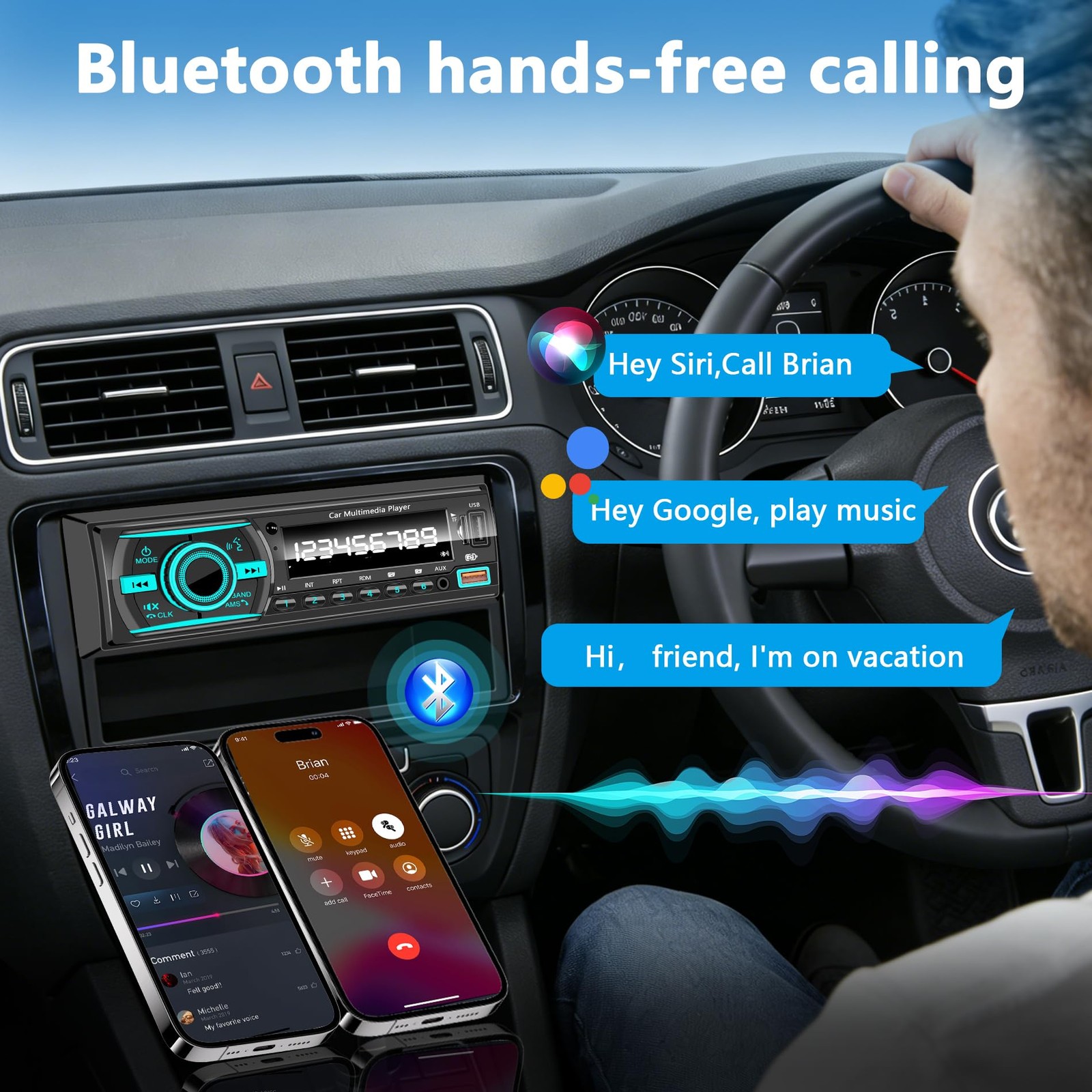 Car Stereo Bluetooth Single Din Radio, Audio 7.4*4.48 *2inches, BLACK