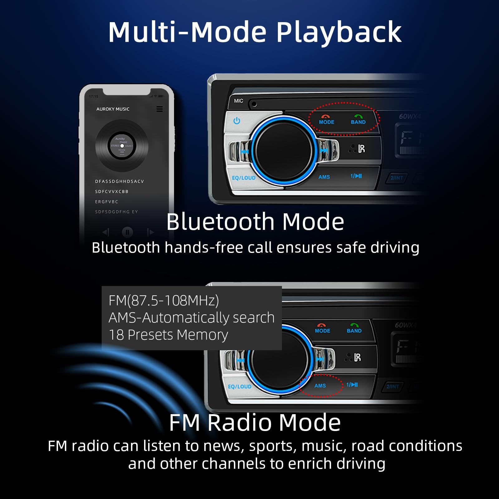 Auroky JSD-530 Single DIN Car Stereo Bluetooth Audio Player Handsfree Black