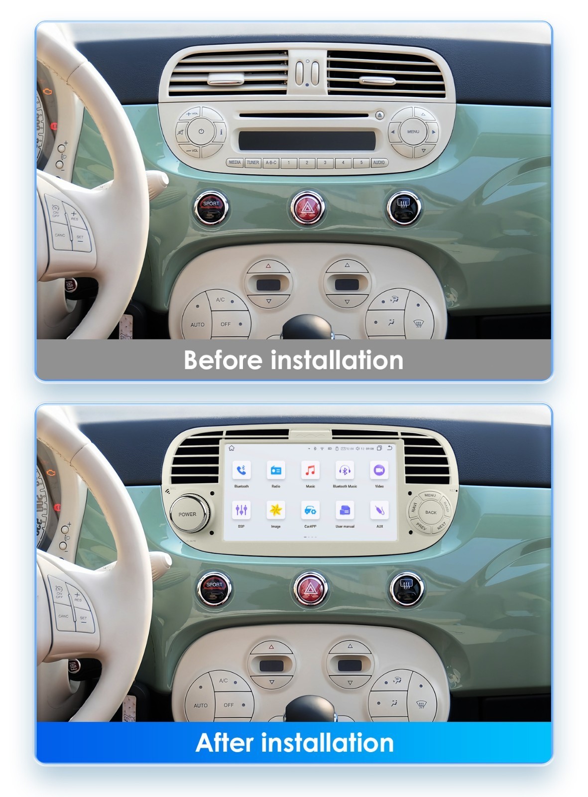 7″ Car Stereo Radio Android Auto Carplay Carlink GPS Navi For 2007-2015 Fiat 500