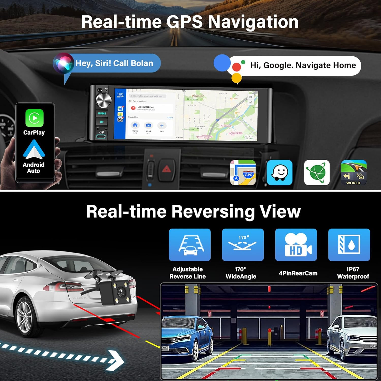 LSLYA Single Din Car Stereo with Wireless Apple CarPlay & Android Auto – 240W Ou