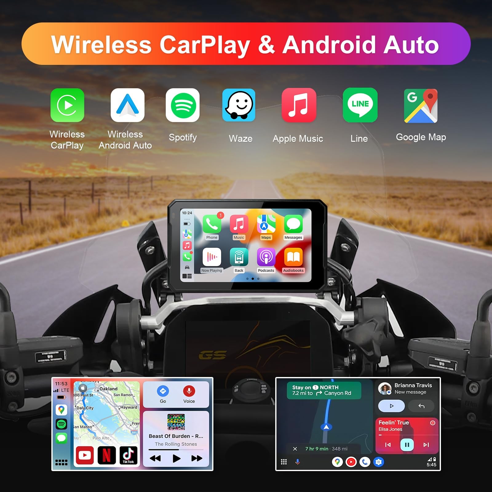 7″ Motorcycle CarPlay Fit for BMW, IP67 Waterproof Touchscreen, Portable Carp…