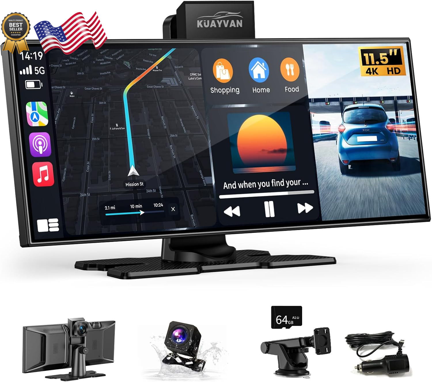 Largest 11.5″Wireless CarPlay Screen for Car,Portable A-pple Car Play & Andro