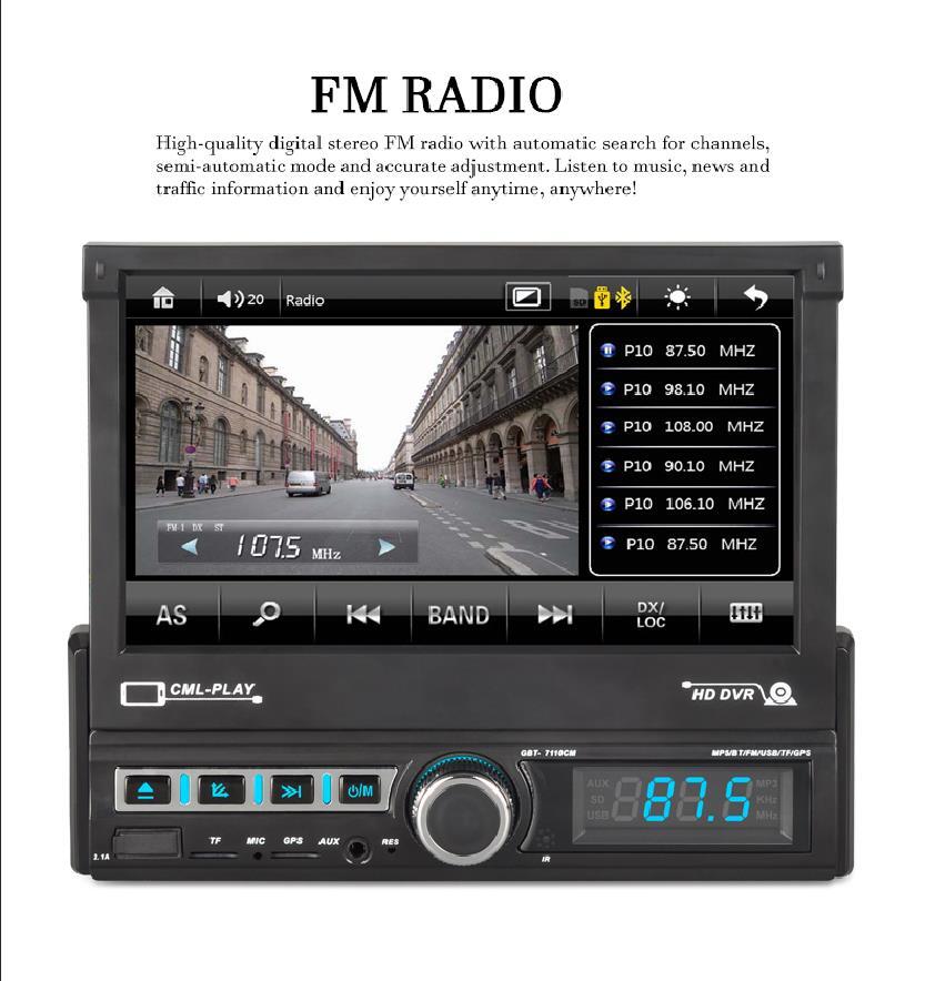 Single 1 Din 7″ Flip out Car Radio MP5 Player Touch Screen Bluetooth GPS+ remote