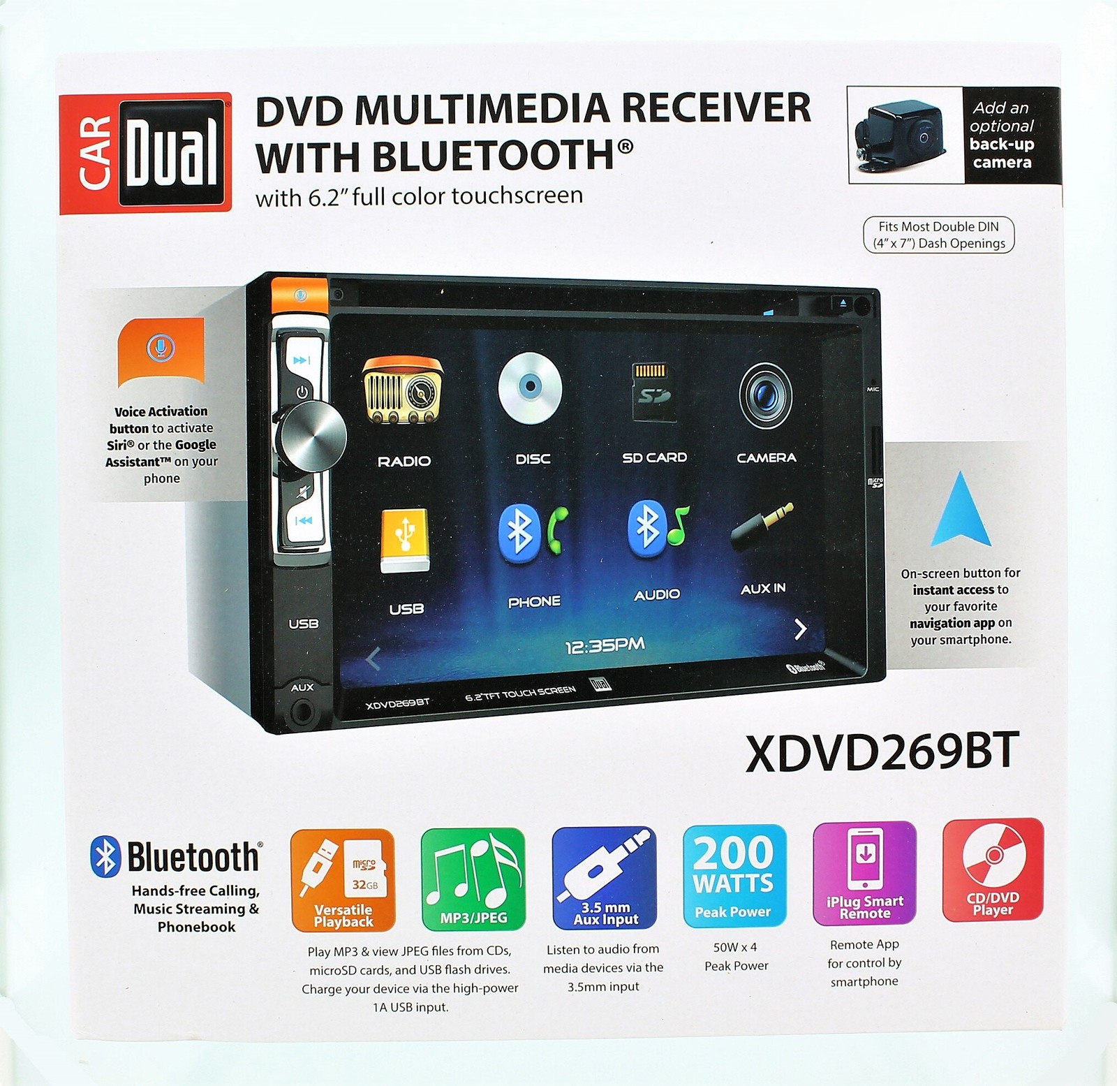 Dual Car DVD Multimedia Receiver With Bluetooth With 6.2″ Full Color Touchscreen