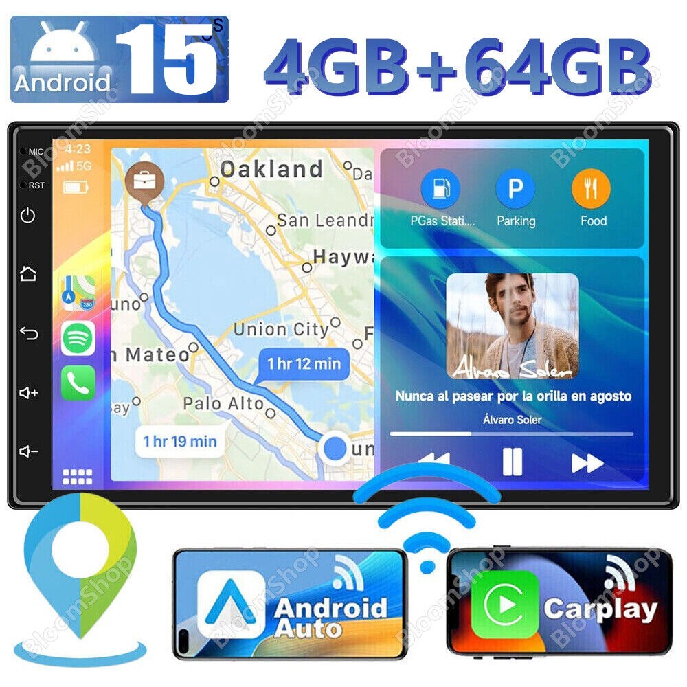 7inch 4+64GB Android 15 Apple Carplay Car Stereo Radio GPS WIFI 2 Din Navigation