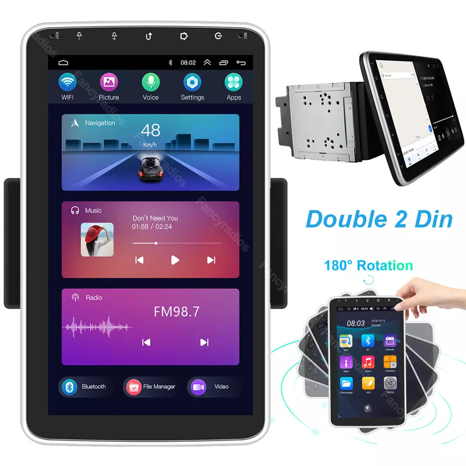 2 DIN Android 13 Apple CarPlay GPS WiFi Car Stereo 10.1” Rotatable Screen Radio