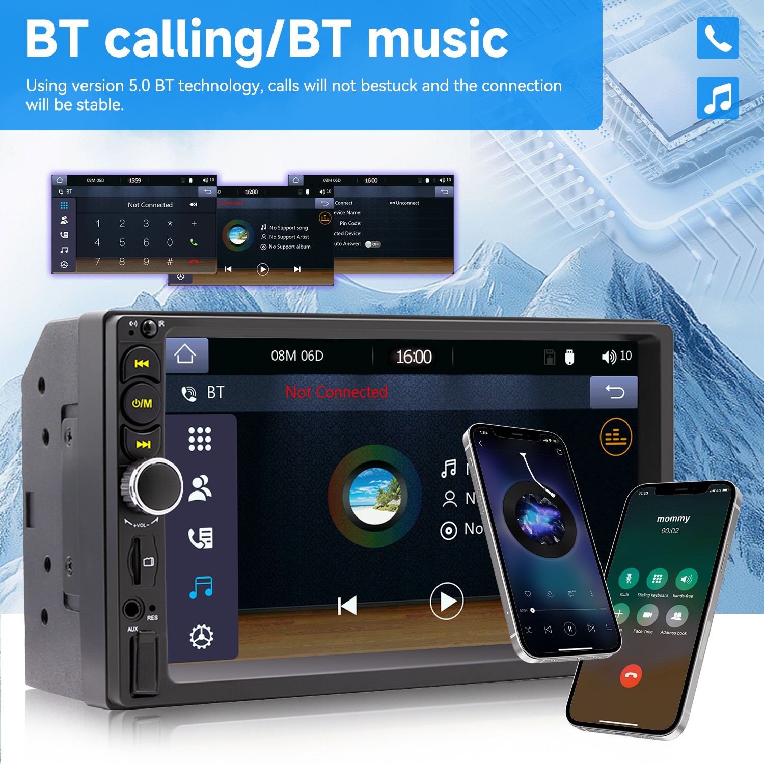 2DIN Double 7” Touchscreen Car Stereo with Bluetooth, GPS& Apple/Android CarPlay