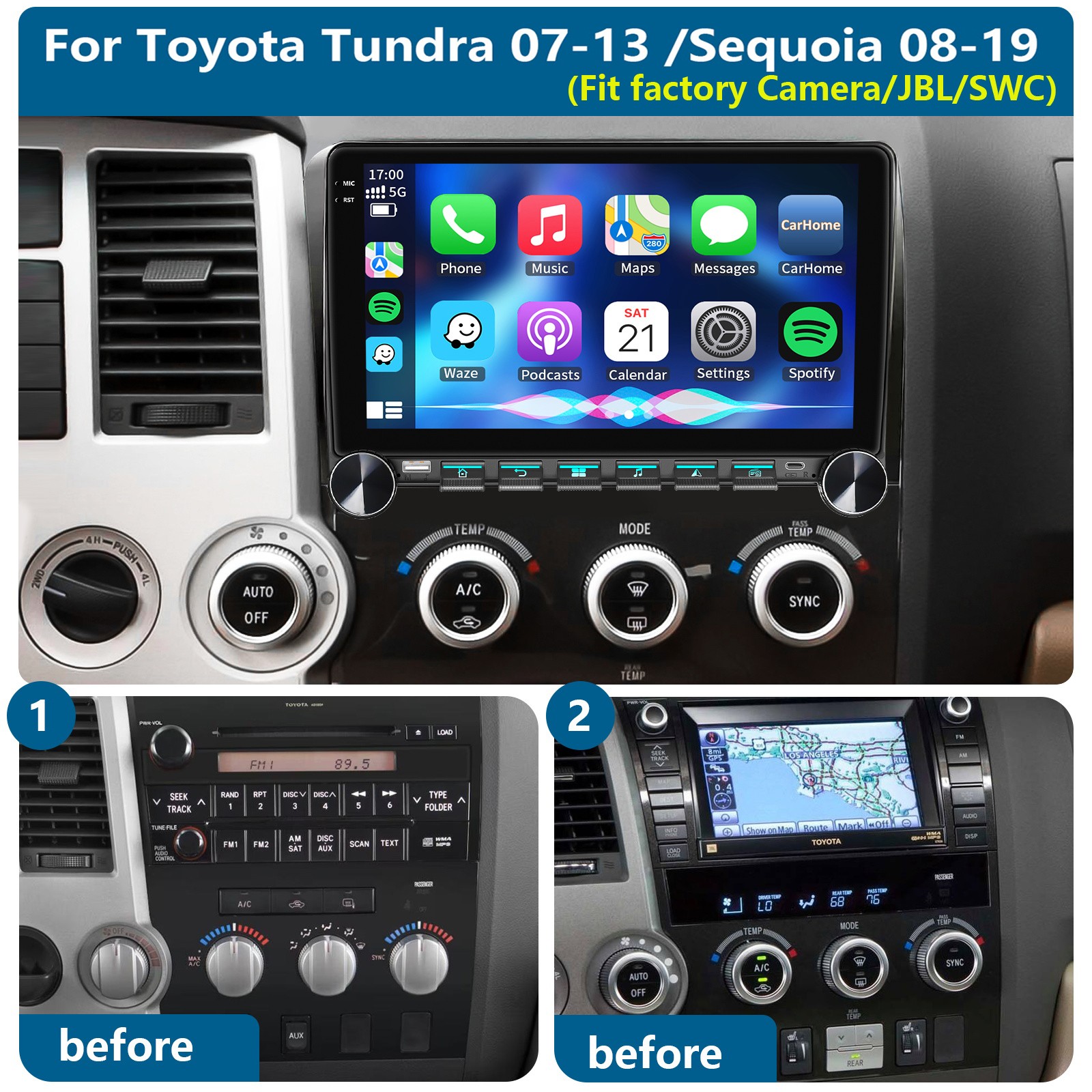 4+64G Car Stereo Radio Carplay Fit JBL For Toyota Tundra 2007-13/Sequoia 2008-18