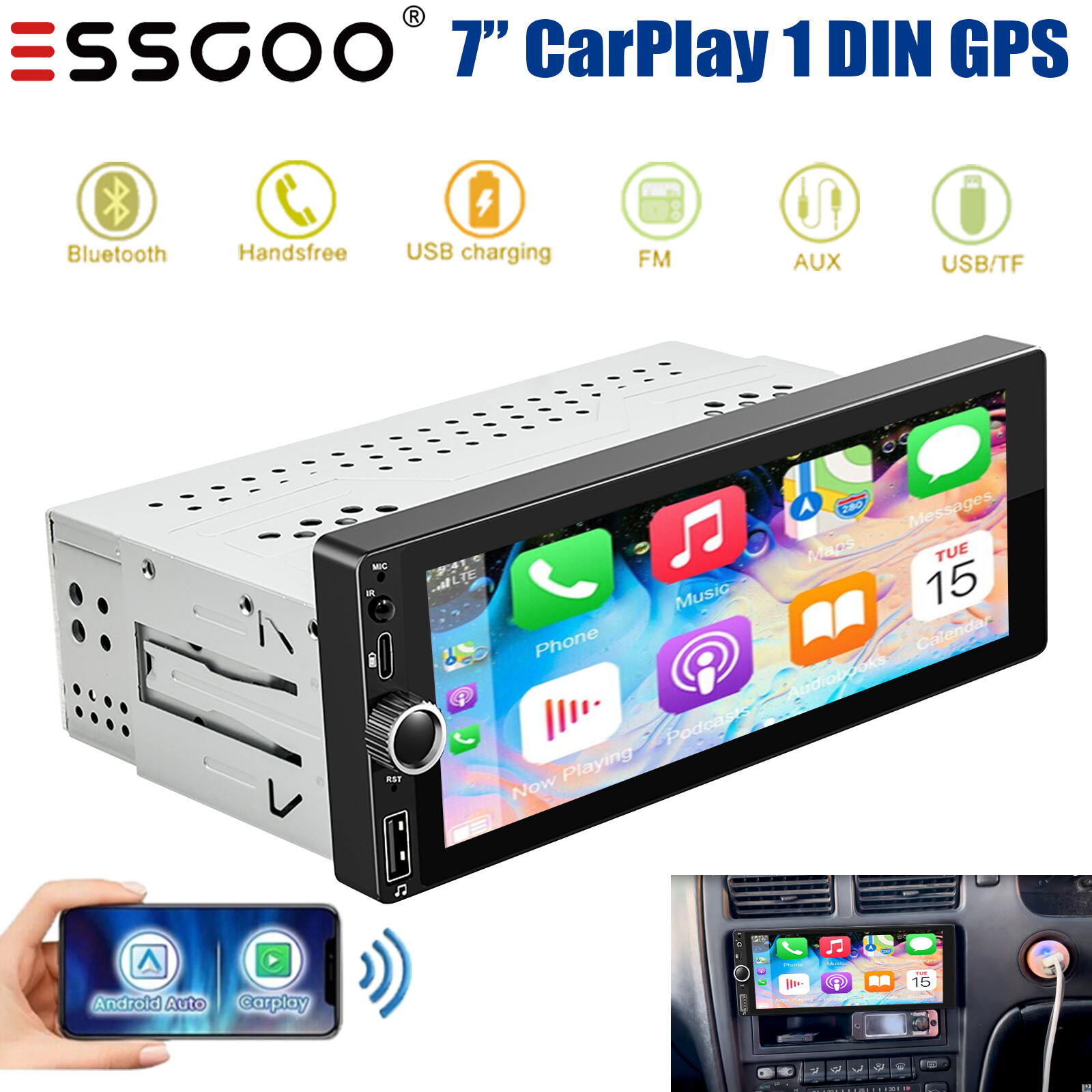 Single DIN Android13 IPS Touch Screen 7″ Car Stereo Apple Carplay GPS WIFI 2+32G