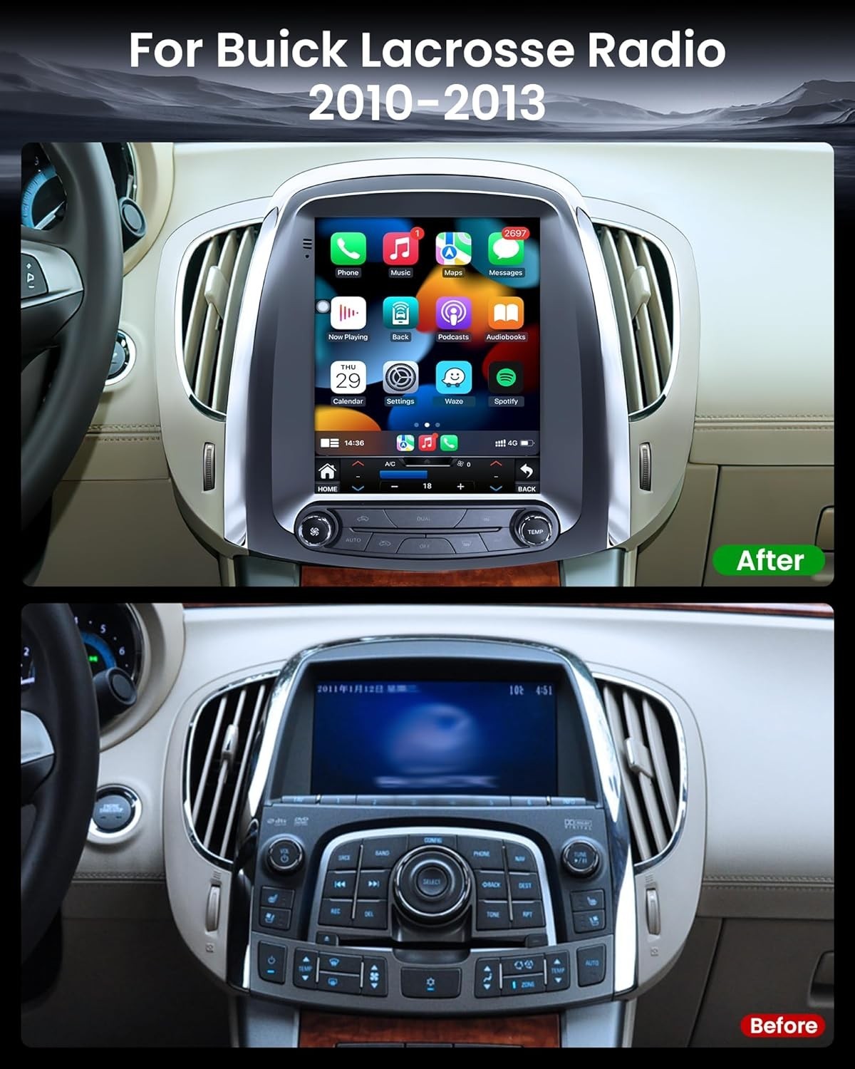 for Buick Lacrosse 2010-2013 Android Auto Navi Stereo Carplay 64G Car Radio