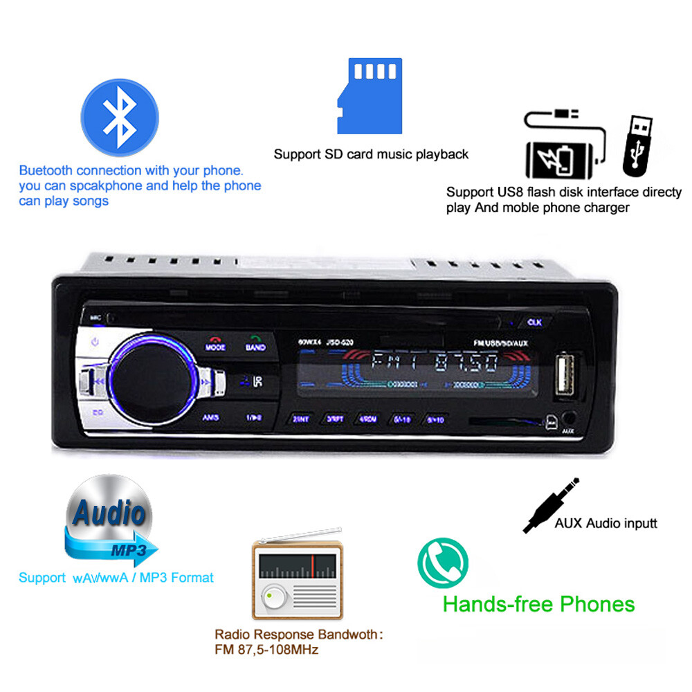 Single 1 Din Car Radio MP3 Player Bluetooth Stereo 12V Head Unit SD/USB/AUX/FM