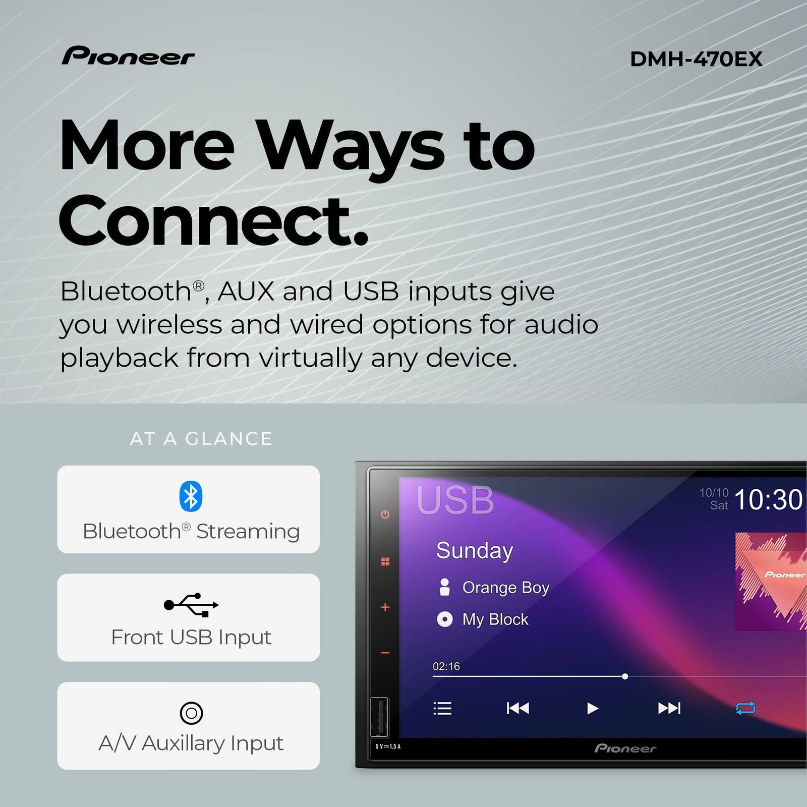 Pioneer – 7″ Bluetooth Digital Media (DM) Receiver – Black