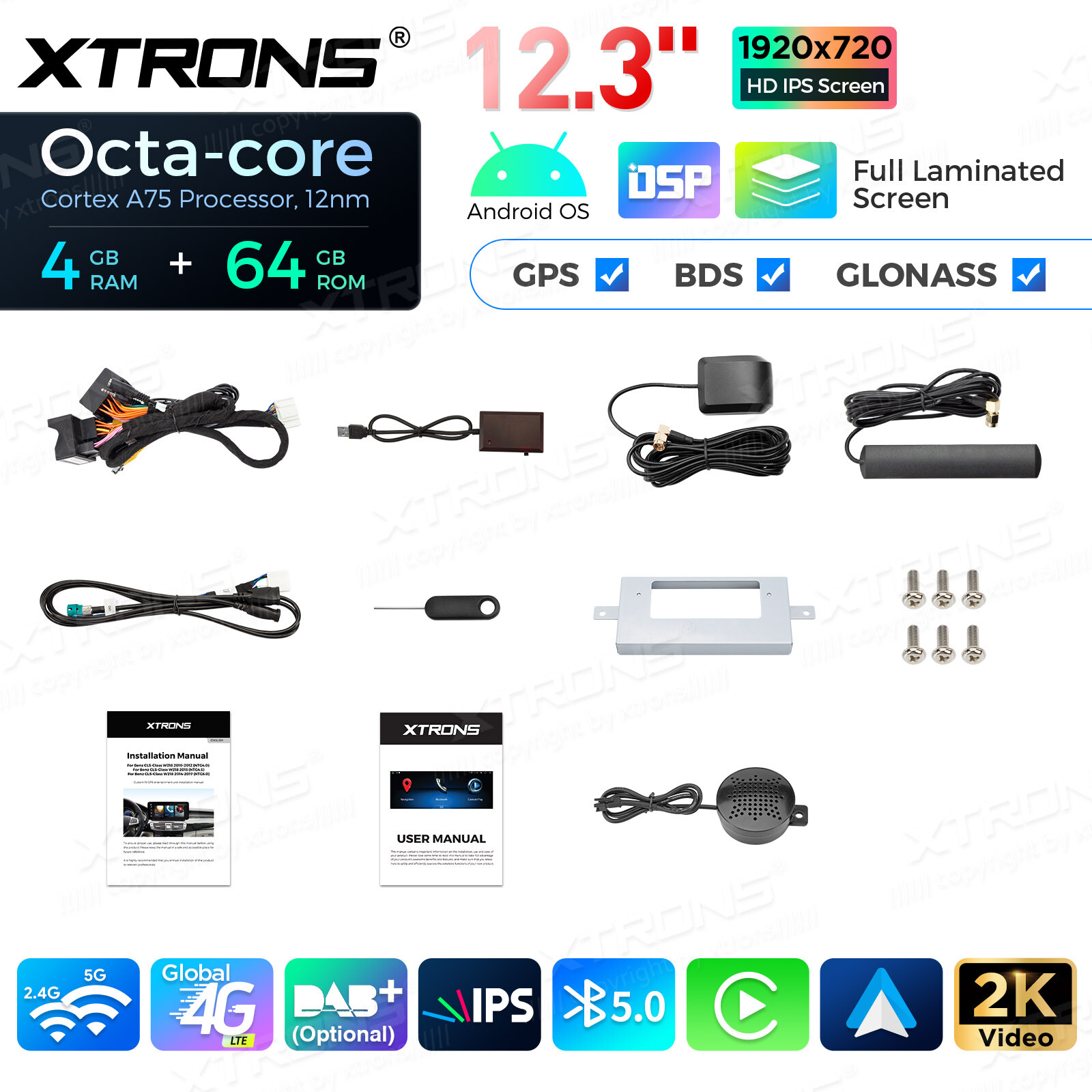 12.3″ Android 14 8-Core Car Play Stereo GPS 4G WiFi For Benz W218 C218 2014-2017