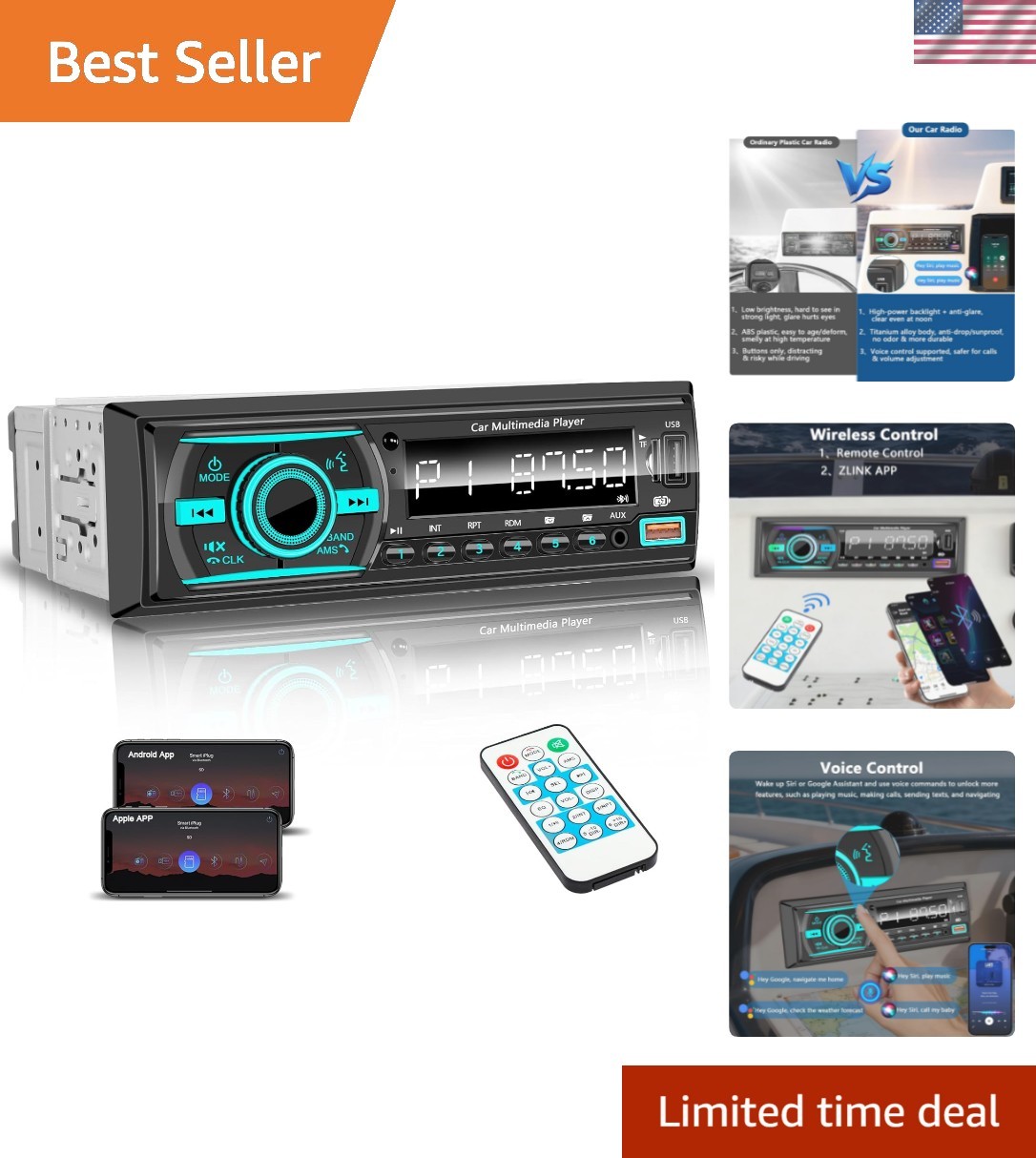 Car Stereo with Bluetooth Single Din Car Radio, Marine Radio Boat Stereo for …